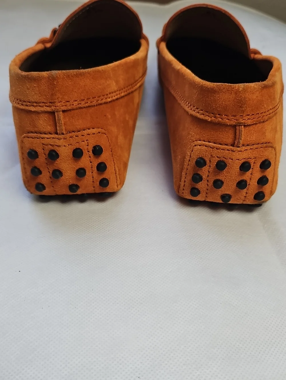 TOD'S Double T Gommino Suede Driving Loafers In Burnt Orange,  Size 5 1/2